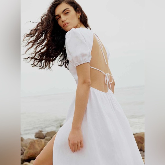 Reformation Anneliese Linen Dress in White - Picture 3 of 10